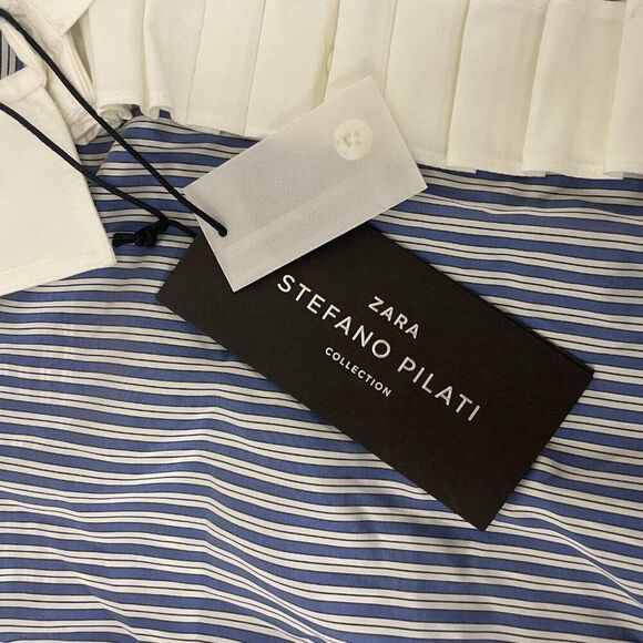 Zara  Stefano Pilati Women Dress M Blue Striped Placket Long Sleeve 9078/702 NWT - Picture 6 of 11